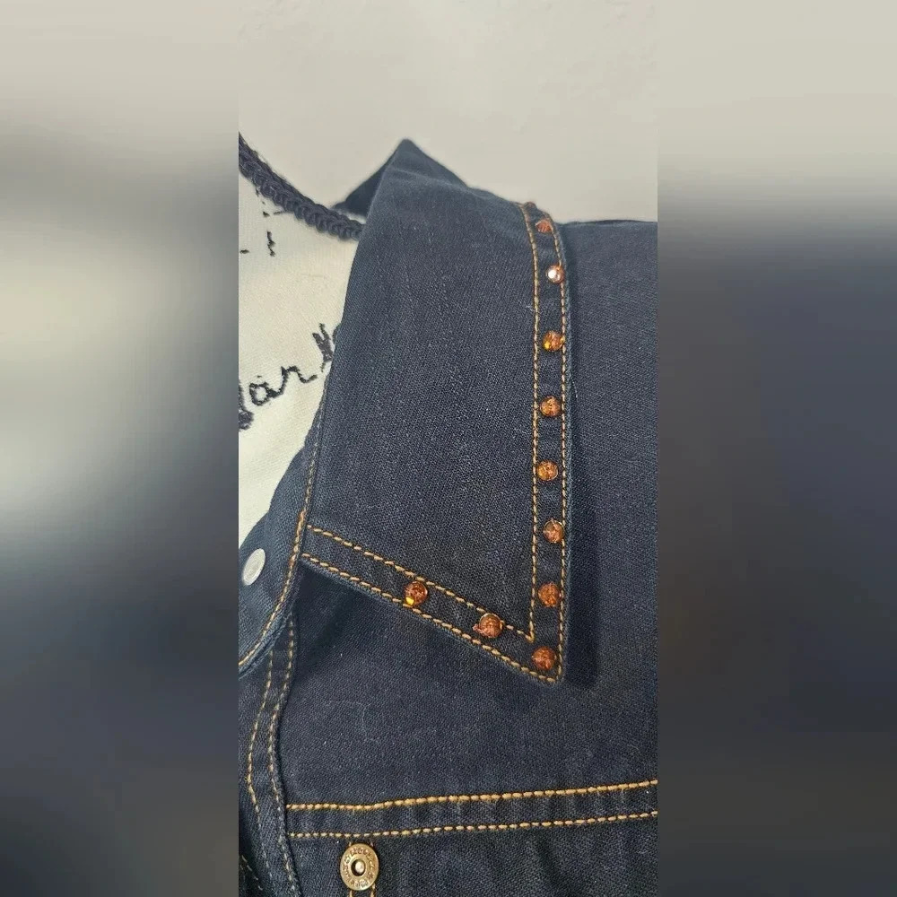 Liz & Me Women's Denim Jacket With Rhinestone Trim Black/Blue Size 2X 22/24W - Picture 3 of 16
